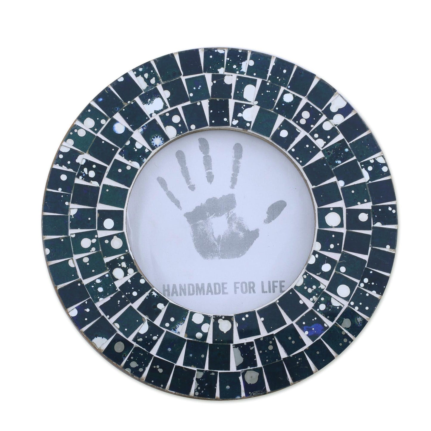 4 Inch Circular Blue Glass Mosaic Photo Frame - Bubbling Memories in Blue