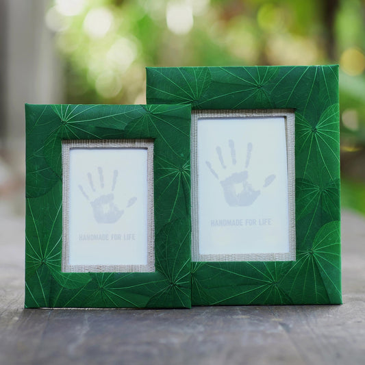 Artisan Crafted Natural Fiber Photo Frames (4x6 and 3x5) - Autumn Spirit in Green