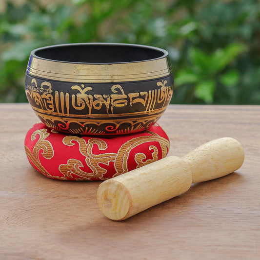 Brass Alloy Singing Bowl Set with Sanskrit Writing (3 Pcs) - Spirit Mantra